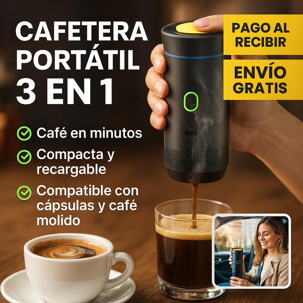 ✨ Cafetera Espresso 3 en 1 Recargable – ¡Descuento Solo por Hoy (-40%)! 🔋☕